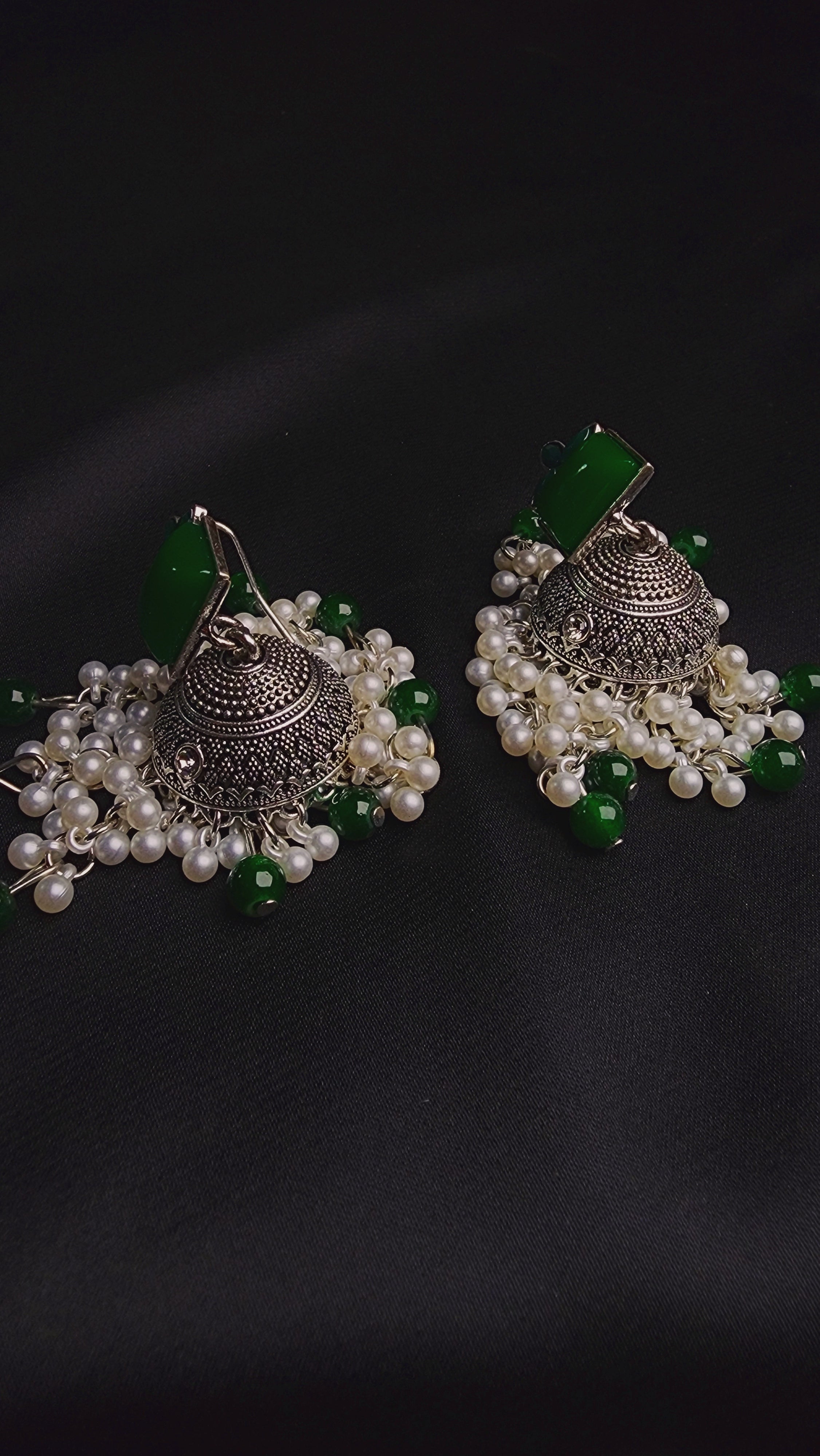 OXIDIZED JHUMKA ELEGANT RED AND GREEN COLORS