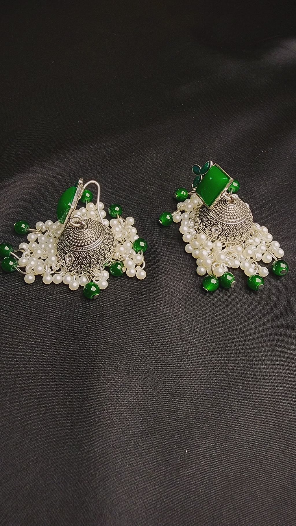 OXIDIZED JHUMKA ELEGANT RED AND GREEN COLORS