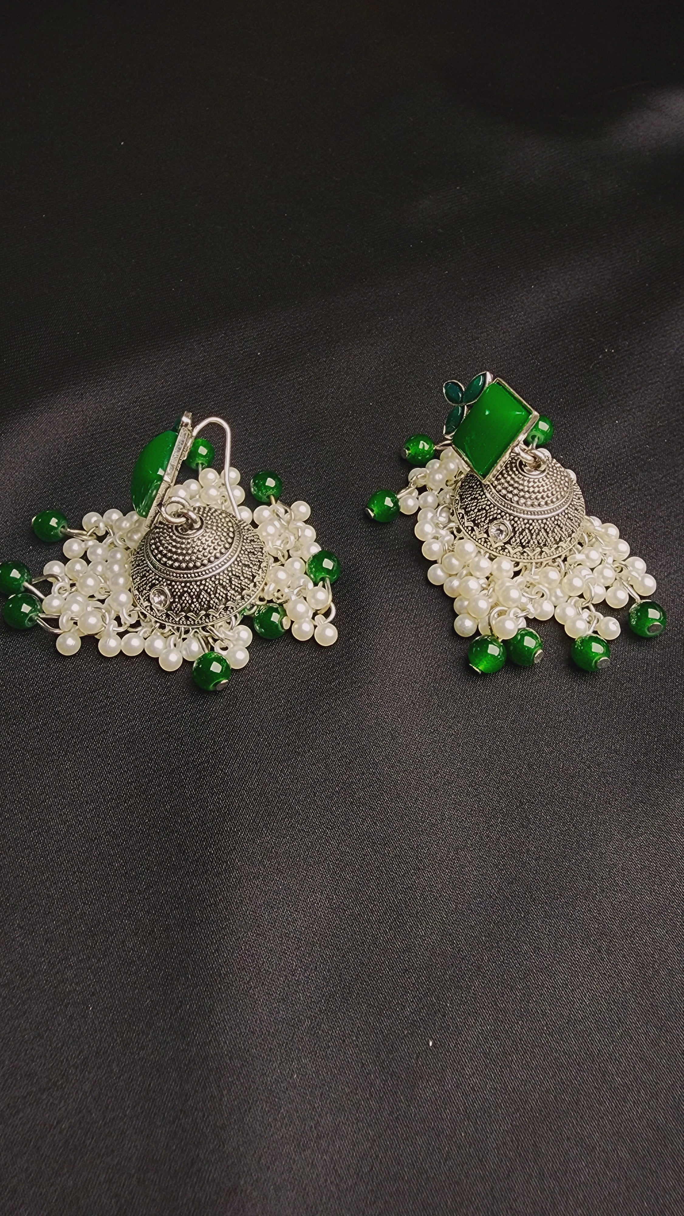 OXIDIZED JHUMKA ELEGANT RED AND GREEN COLORS