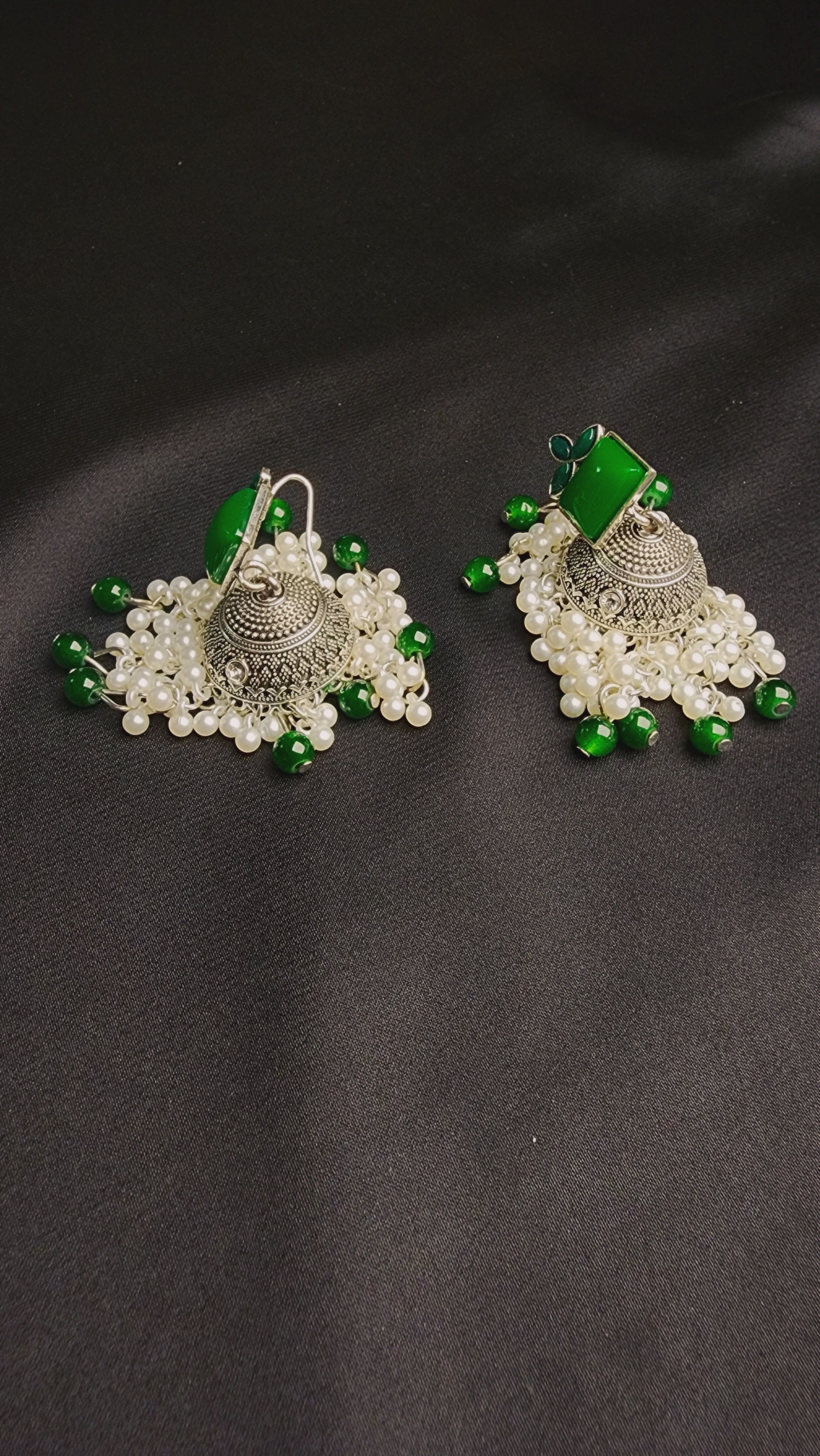 OXIDIZED JHUMKA ELEGANT RED AND GREEN COLORS
