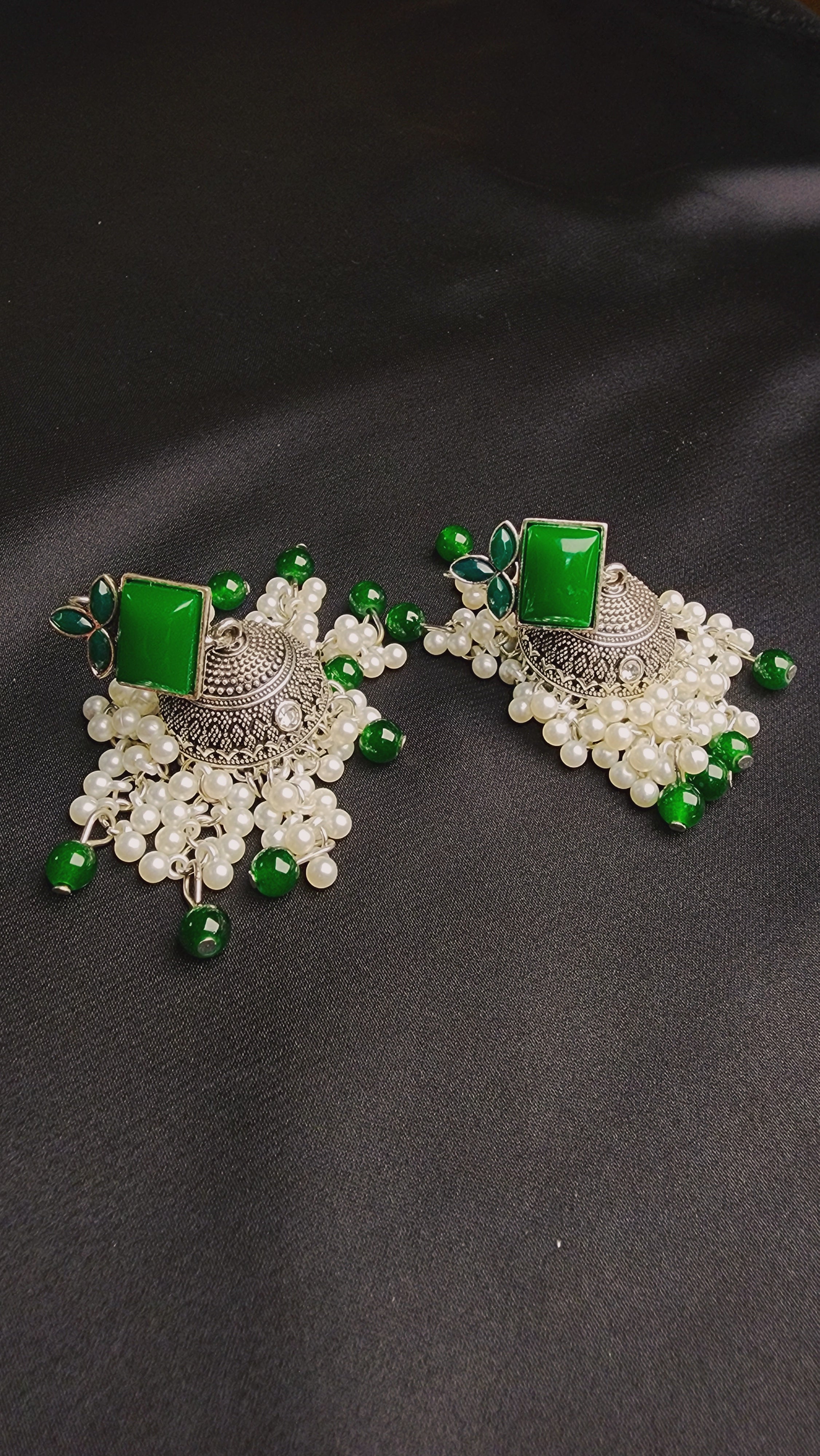 OXIDIZED JHUMKA ELEGANT RED AND GREEN COLORS