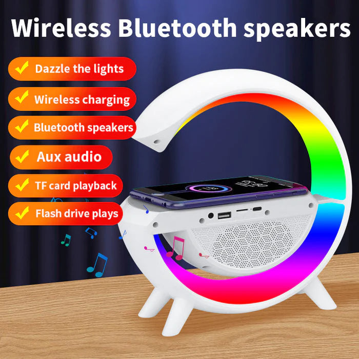 Smart Wireless Charger Alarm Night Light Radio Lamp Bluetooth Speaker RGB