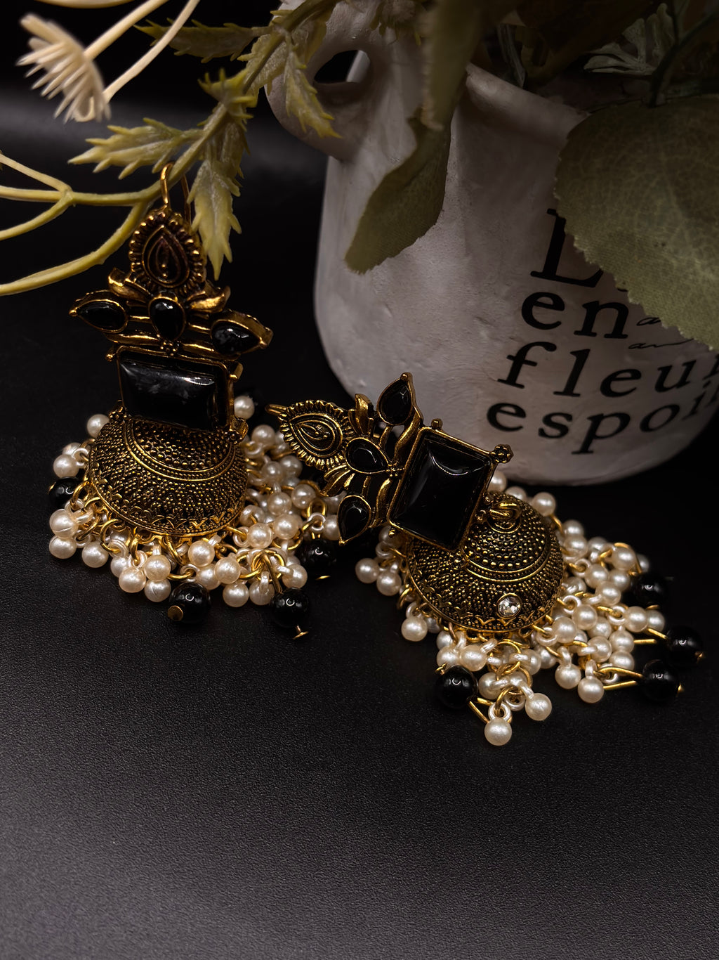 GOLD JHUMKA WITH PEARLS