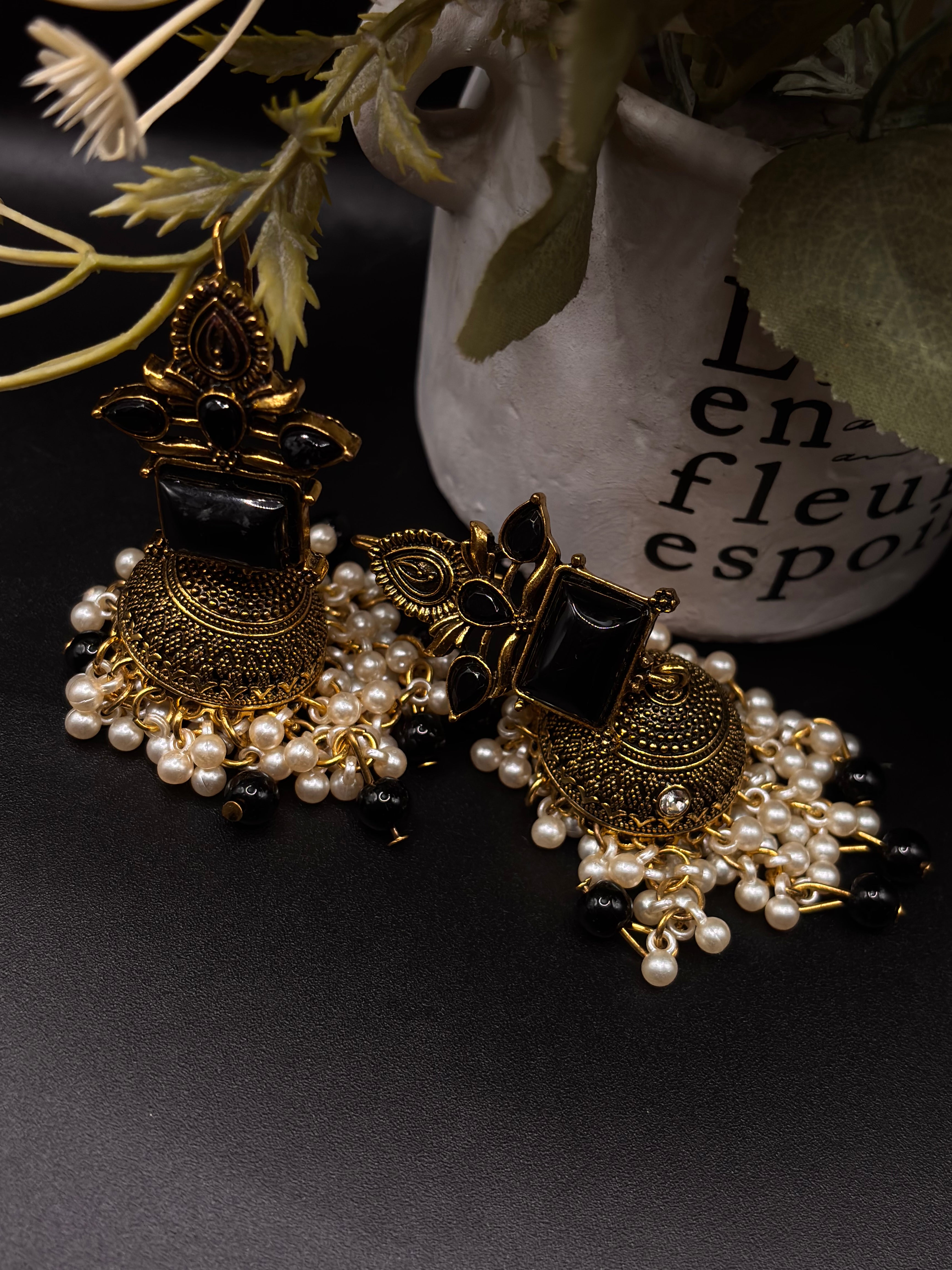 GOLD JHUMKA WITH PEARLS