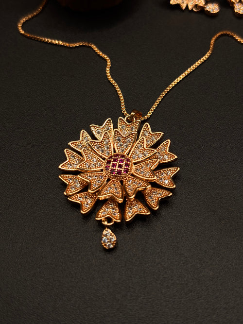 BLOSSON STYLE 1 KT PENDENT WITH BRACELET EAR RING AND FINGER RING SET