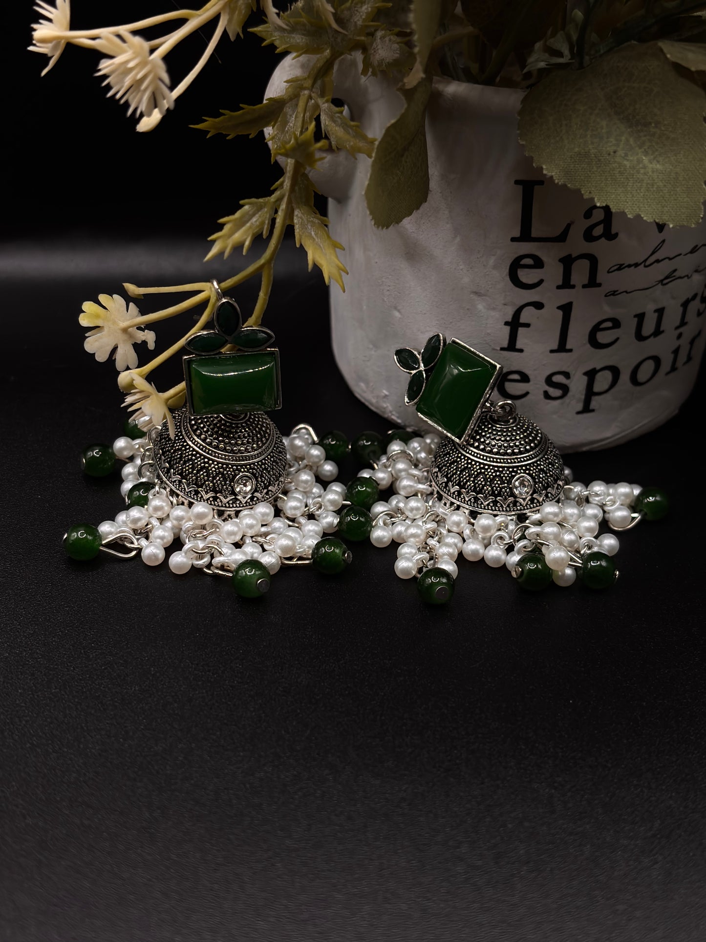 OXIDIZED JHUMKA ELEGANT RED AND GREEN COLORS