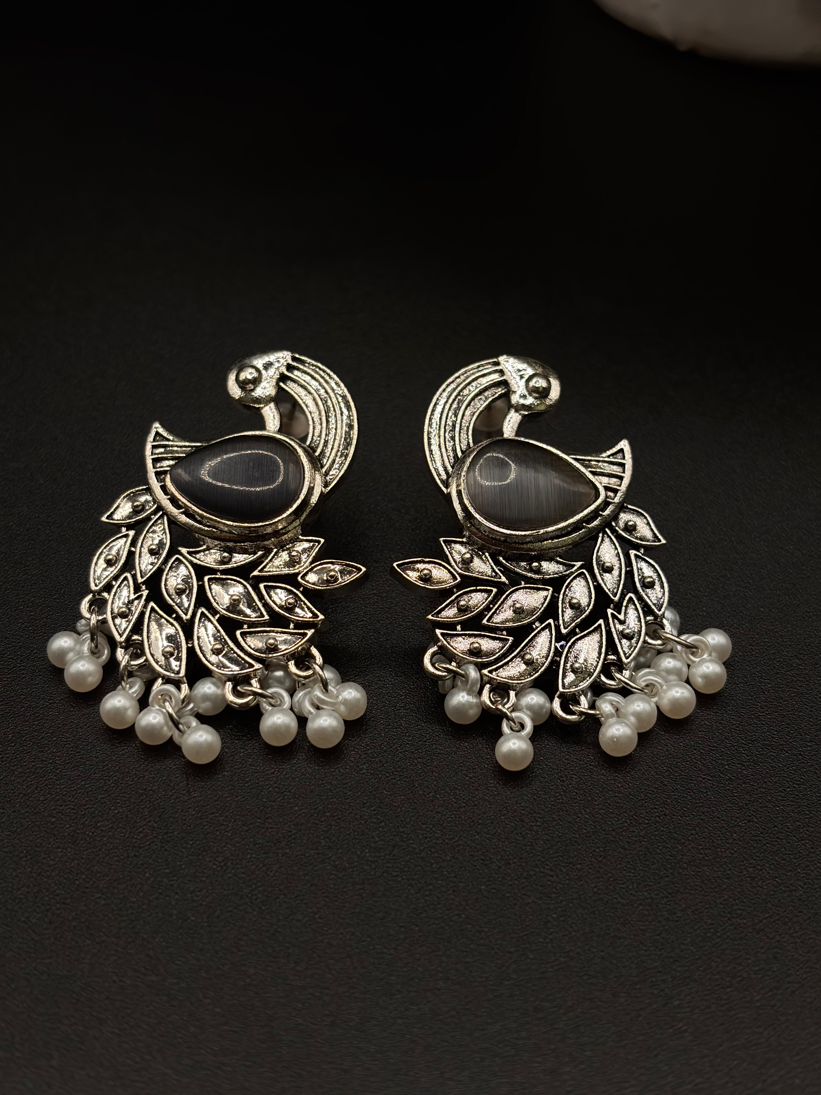 OXIDIZED PEACOCK MULTI POLKI AND PEARL