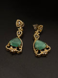 STUNNING GREEN JADE STONE GOLDEN EARRING