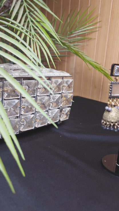 Round Mirror Golden Colour & Black Stone Earrings