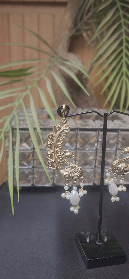 Peacock with Pearl Golden Earrings