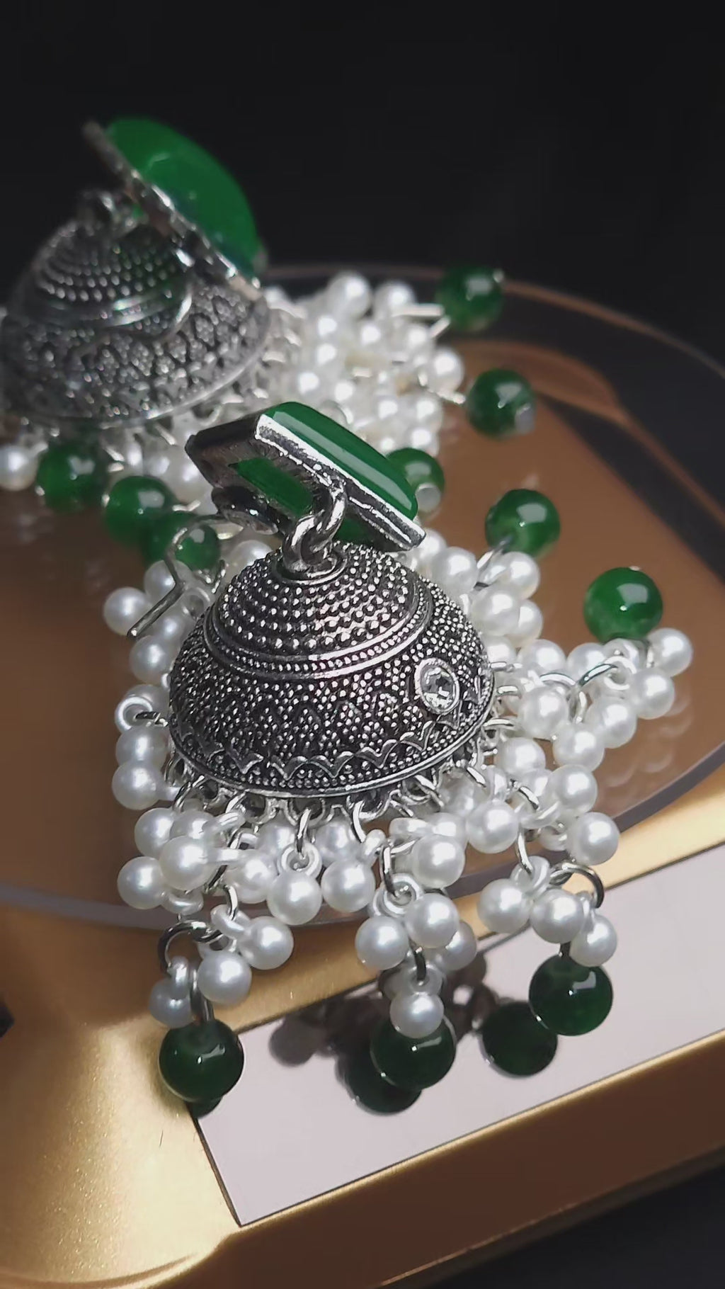 OXIDIZED JHUMKA ELEGANT RED AND GREEN COLORS