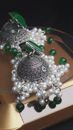 OXIDIZED JHUMKA ELEGANT RED AND GREEN COLORS