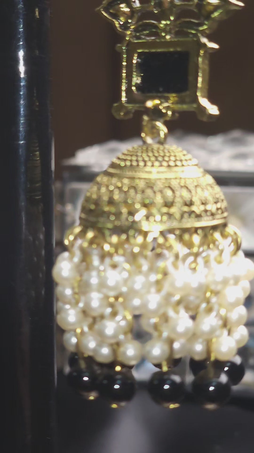 GOLD JHUMKA WITH PEARLS