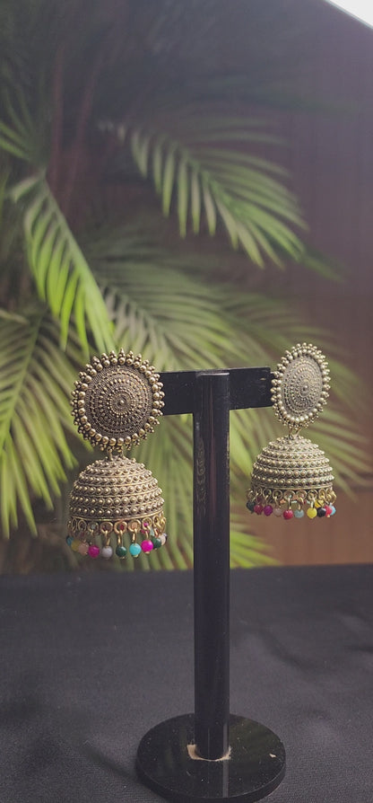 Multi Color Stone Round Golden Earrings