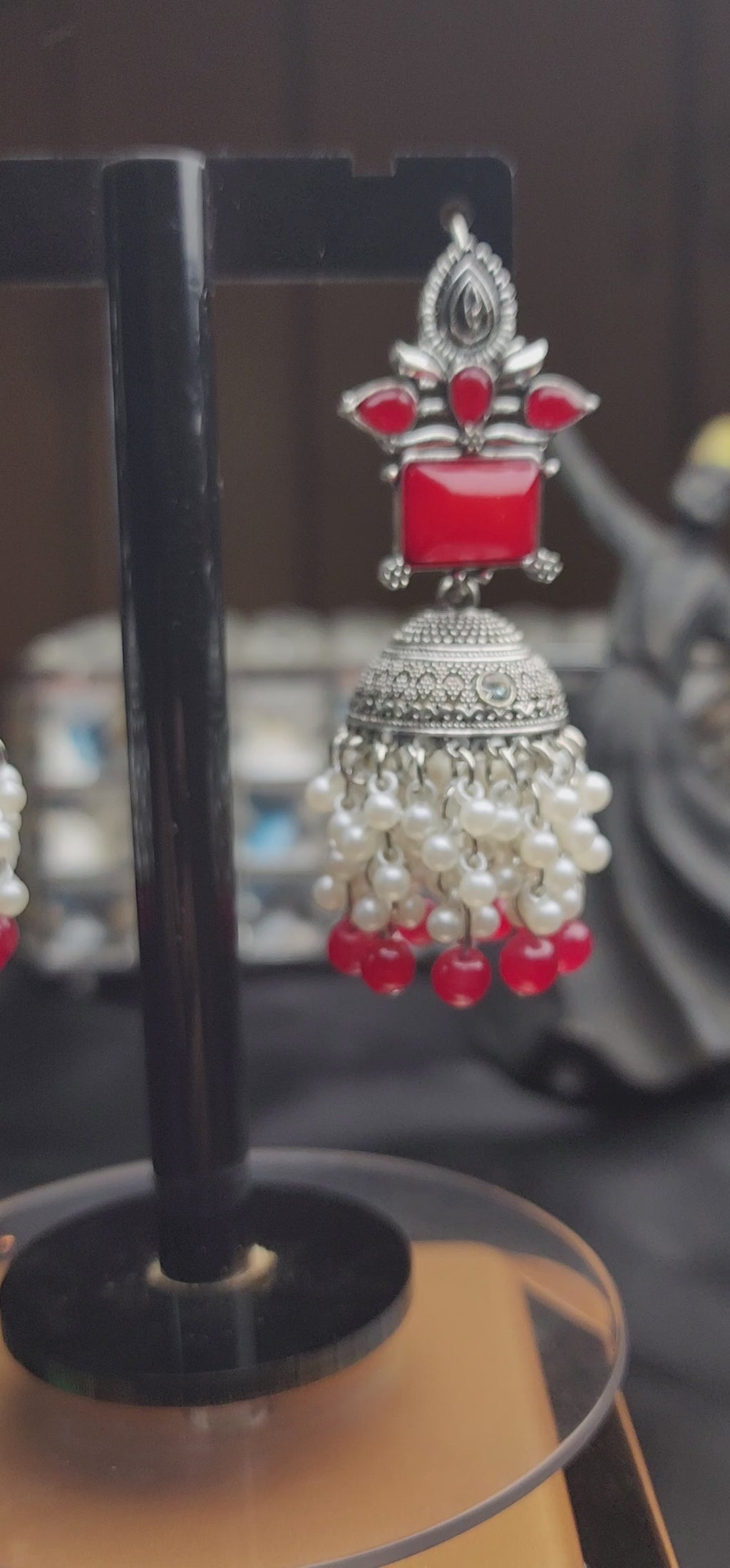 OXIDIZED JHUMKA ELEGANT RED AND GREEN COLORS
