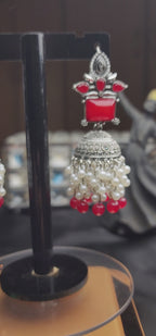 OXIDIZED JHUMKA ELEGANT RED AND GREEN COLORS