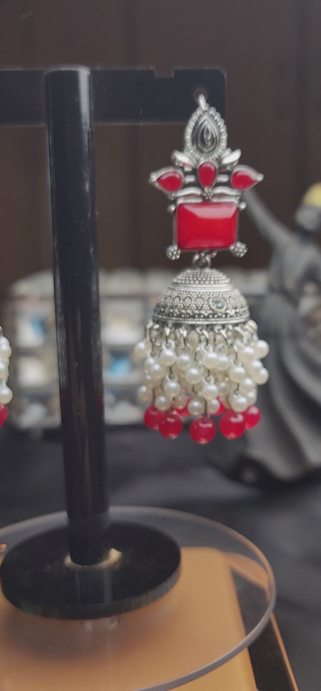OXIDIZED JHUMKA ELEGANT RED AND GREEN COLORS