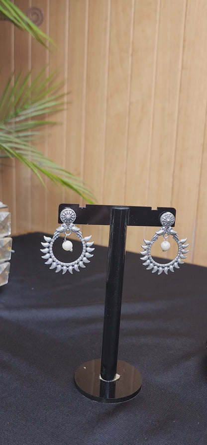 Peacock Earrings with Center Pearl